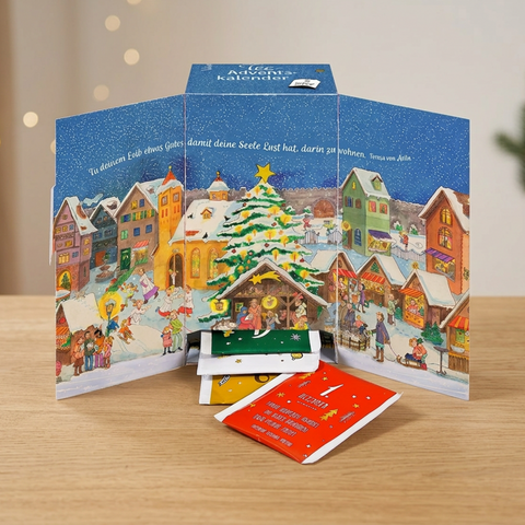 Roter Adventskalender "der heitere Rätsel-Adventskalender" für Senioren mit Weihnachtlicher Deko