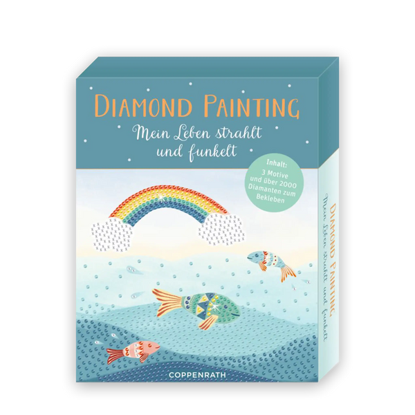 Diamond-Painting-Geschenkset „Mein Leben strahlt und funkelt“ – Kreativbox mit Regenbogen- und Fischmotiven, über 2000 Diamanten.