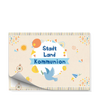 Spielblock „Stadt Land Kommunion“ – christliches Kinder-Spiel zur Erstkommunion mit Taube und bunten Illustrationen.