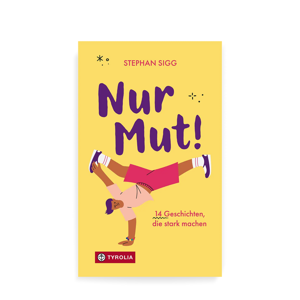 Gelbes Buchcover, Jugendlicher stützt sich auf eine Handfläche und macht eine balancierende Bewegung.