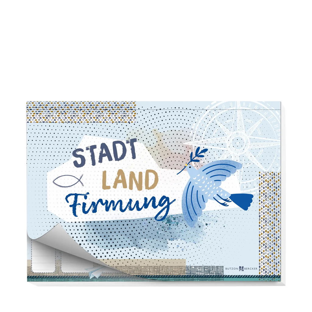 Das Cover zeigt Friedenstaube, Fisch, Kompass auf hellblauem Hintergrund.