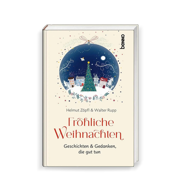 Weihnachtskugel mit Winterlandschaft, Schnee, Tannenbaum, Engel, Häuser im Schnee, Zweige, Ornamente