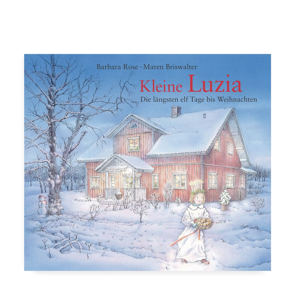 Luzia, Luziafest, Lichterkranz, weißes Kleid, Weihnachten, Schnee, Haus im Wald, Schneemann