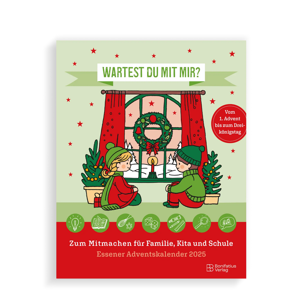 Kinder, vor Fenster sitzend, warten, Adventskranz, Kerze, Schneelandschaft, Sterne, Tannen, weihnachtlich geschmückt
