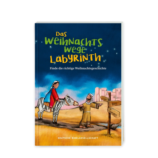 Buchcover ‚Das Weihnachts-Wege-Labyrinth – Finde die richtige Weihnachtsgeschichte‘ mit weihnachtlicher Illustration