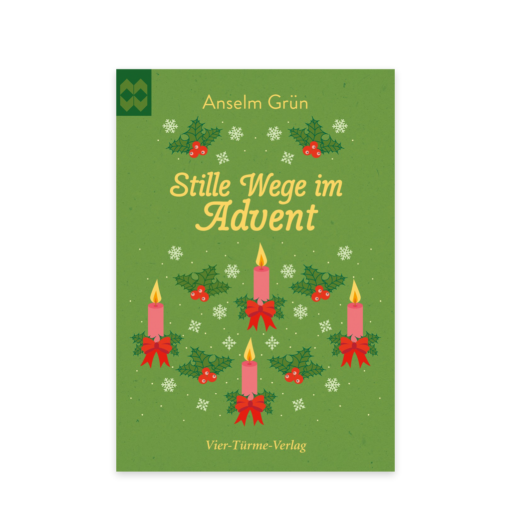 Heft "Stille Wege im Advent" von Anselm Grün in gelber Schrift und roten Kerzen