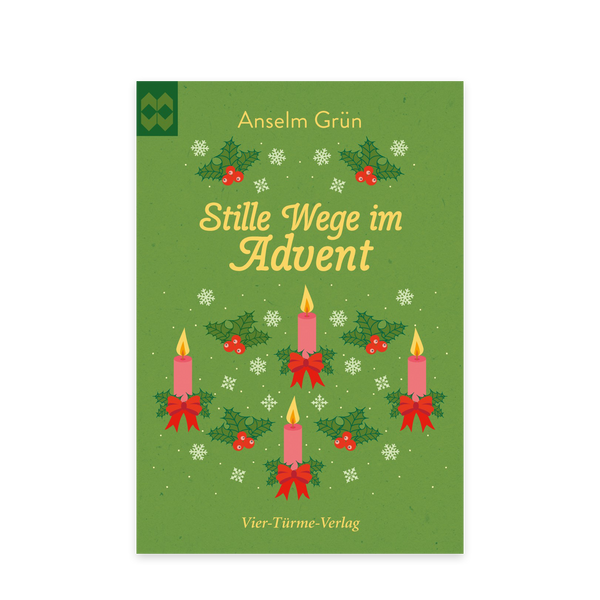 Heft "Stille Wege im Advent" von Anselm Grün in gelber Schrift und roten Kerzen