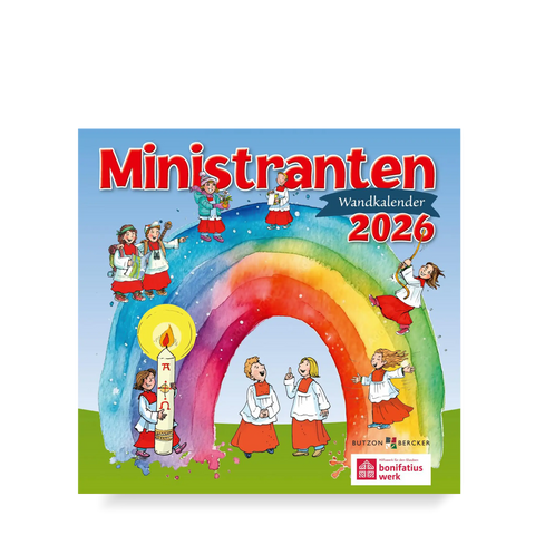 ministranten, wandkalender, regenbogen, osterkerze, bunt