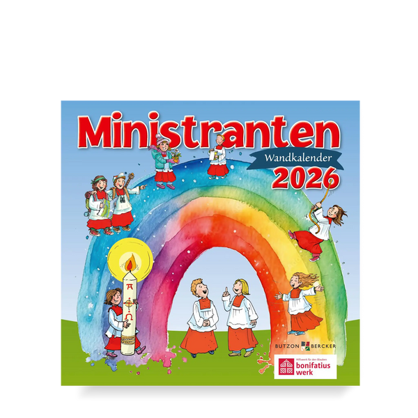 ministranten, wandkalender, regenbogen, osterkerze, bunt