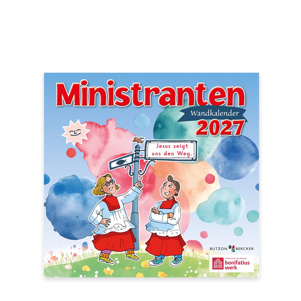 ministranten, wandkalender, 2027, regenbogen, Schild mit Jesus zeigt uns den Weg, bunt