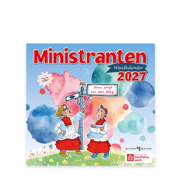 ministranten, wandkalender, 2027, regenbogen, Schild mit Jesus zeigt uns den Weg, bunt
