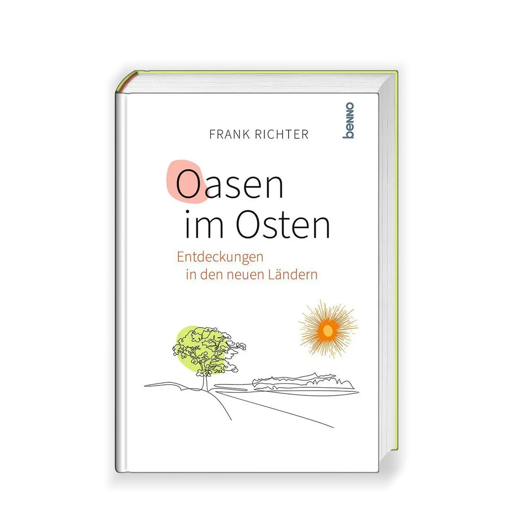 Der Titel des Buchs zeigt einen weißen Hintergrund mit einer Sonne, Baum und einer Landschaft.