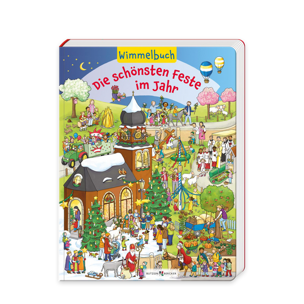 Cover des Kinder-Wimmelbuchs Die schönsten Feste im Jahr mit farbenfrohen Szenen verschiedener Fest