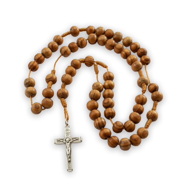 braune Holzperlen, Kreuz mit Korpus von Jesus