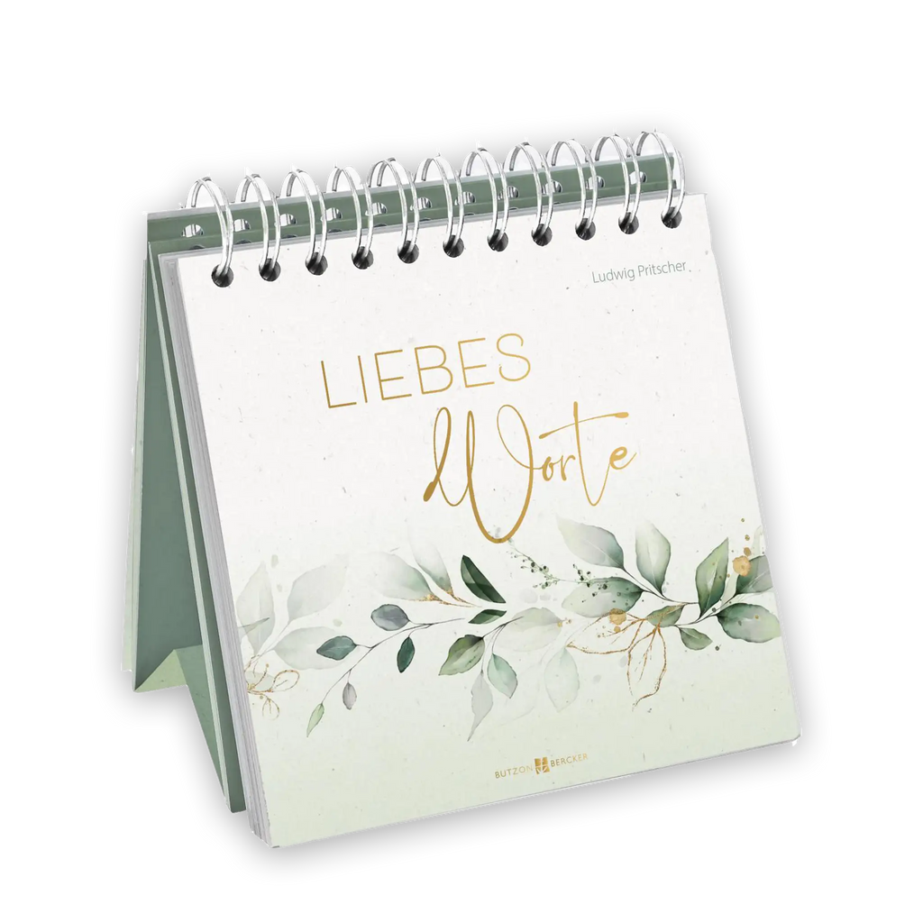 Aufstellbuch mit Spiralheftung, Blätterzweig in Grün, Gold