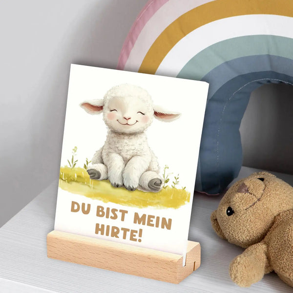 Karte mit Gebet, Holzaufsteller, Schaf