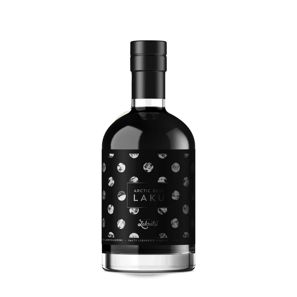 Glasflasche, schwarzes Etikett, Lakritz in silber