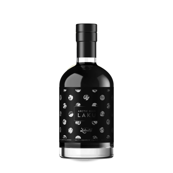 Glasflasche, schwarzes Etikett, Lakritz in silber