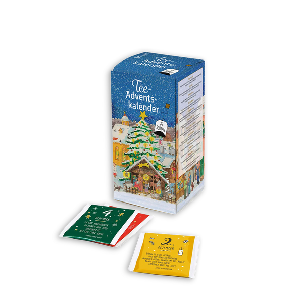 Tee-Adventskalender mit 24 Teesorten und weihnachtlichem Krippenmotiv, gefüllter Adventskalender für die Adventszeit