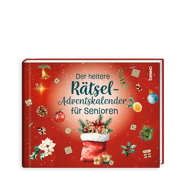 Roter Adventskalender "der heitere Rätsel-Adventskalender" für Senioren mit Weihnachtlicher Deko