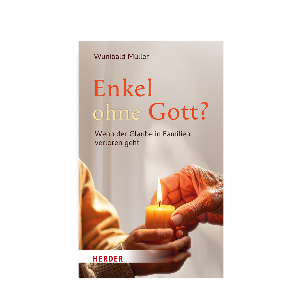 Buchcover Enkel ohne Gott von Wunibald Müller mit Händen, die eine brennende Kerze weiterreichen