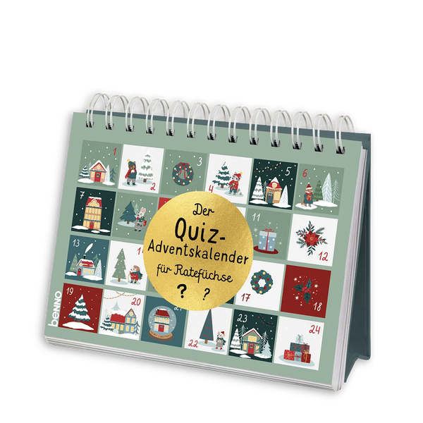 Quiz-Adventskalender für Ratefüchse mit weihnachtlichen Motiven und 24 Adventstagen, Spiralbindung, Aufstellerformat